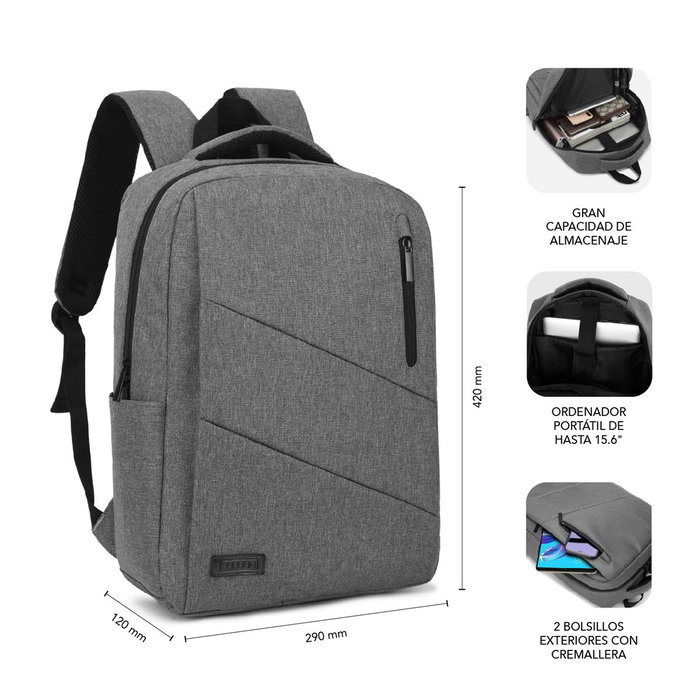 Subblim City Backpack Mochila para Portátil 15,6 pulgadas Gris